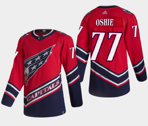 Men's Washington Capitals #77 T.J. Oshie 2021 Red Reverse Retro Stitched Jersey